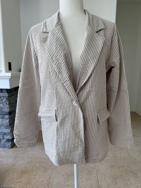 Striped Tan & White Women's Blazer Jacket